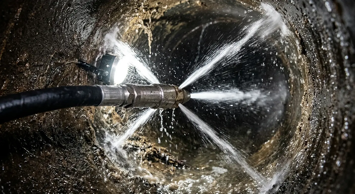 High-pressure hydro jetting nozzle cleaning sewer pipe for Sewer Cleanout in Laketon